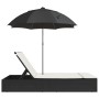 Tumbona doble con cojines y sombrilla ratán sintético negro de , Tumbonas - Ref: Foro24-368081, Precio: 256,64 €, Descuento: %