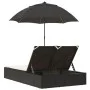 Tumbona doble con cojines y sombrilla ratán sintético negro by , Loungers - Ref: Foro24-368081, Price: 284,77 €, Discount: %