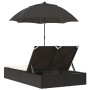 Tumbona doble con cojines y sombrilla ratán sintético negro de , Tumbonas - Ref: Foro24-368081, Precio: 256,64 €, Descuento: %