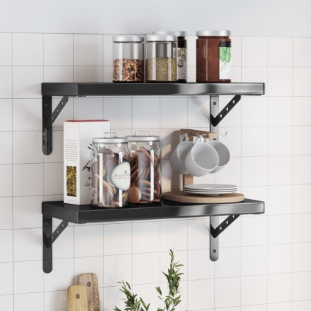 Estantes de pared 2 uds acero inoxidable negro 50x23,5x3 cm de , Estantes y estanterías - Ref: Foro24-30295, Precio: 34,96 €,...