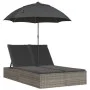 Tumbona doble con cojines y sombrilla ratán sintético gris de , Tumbonas - Ref: Foro24-368083, Precio: 290,82 €, Descuento: %