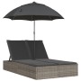 Tumbona doble con cojines y sombrilla ratán sintético gris de , Tumbonas - Ref: Foro24-368083, Precio: 264,80 €, Descuento: %