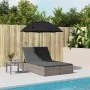 Tumbona doble con cojines y sombrilla ratán sintético gris de , Tumbonas - Ref: Foro24-368083, Precio: 290,82 €, Descuento: %