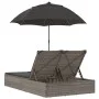 Tumbona doble con cojines y sombrilla ratán sintético gris de , Tumbonas - Ref: Foro24-368083, Precio: 290,82 €, Descuento: %