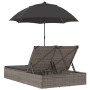 Tumbona doble con cojines y sombrilla ratán sintético gris de , Tumbonas - Ref: Foro24-368083, Precio: 264,80 €, Descuento: %