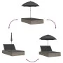 Tumbona doble con cojines y sombrilla ratán sintético gris de , Tumbonas - Ref: Foro24-368083, Precio: 290,82 €, Descuento: %