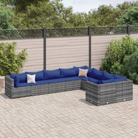 Set de sofás de jardín con cojines 9 pzas ratán sintético gris de , Conjuntos de jardín - Ref: Foro24-3308319, Precio: 632,81...