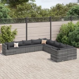Set de sofás de jardín y cojines 10 pzas ratán sintético gris de , Conjuntos de jardín - Ref: Foro24-3308346, Precio: 658,66 ...