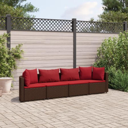 Set de sofás de jardín 4 pzas y cojines ratán sintético marrón de , Conjuntos de jardín - Ref: Foro24-3308461, Precio: 276,10...
