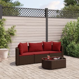 Set de sofás de jardín 4 pzas y cojines ratán sintético marrón de , Conjuntos de jardín - Ref: Foro24-3308365, Precio: 257,80...