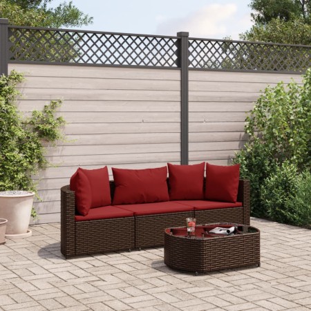 Set de sofás de jardín 4 pzas y cojines ratán sintético marrón de , Conjuntos de jardín - Ref: Foro24-3308365, Precio: 257,80...