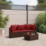 Set de sofás de jardín 4 pzas y cojines ratán sintético marrón de , Conjuntos de jardín - Ref: Foro24-3308365, Precio: 257,80...