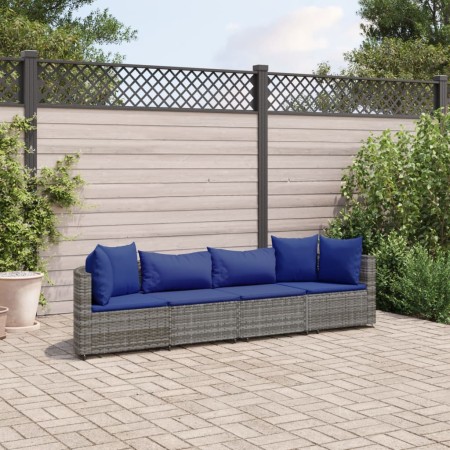 Set de sofás de jardín 4 pzas y cojines ratán sintético gris de , Conjuntos de jardín - Ref: Foro24-3308463, Precio: 268,29 €...
