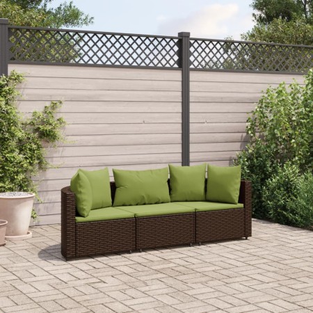 Set sofás de jardín 3 piezas y cojines ratán sintético marrón de , Conjuntos de jardín - Ref: Foro24-3308454, Precio: 281,20 ...