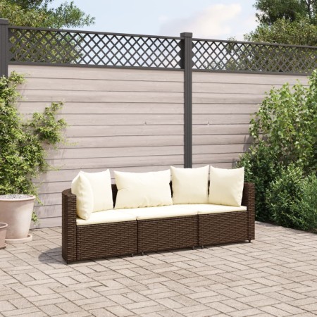 Set sofás de jardín 3 piezas y cojines ratán sintético marrón de , Conjuntos de jardín - Ref: Foro24-3308449, Precio: 211,76 ...