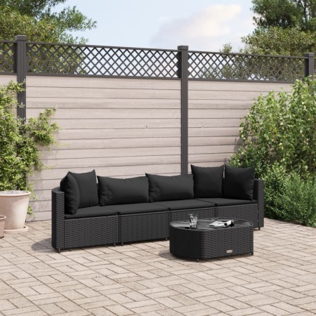Set de muebles de jardín 5 pzas y cojines ratán sintético negro de , Conjuntos de jardín - Ref: Foro24-3308371, Precio: 362,6...