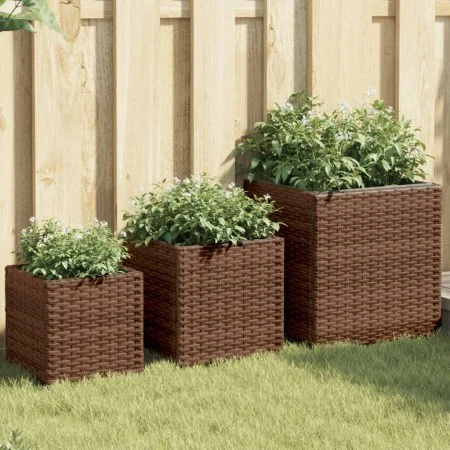 Jardineras 3 unidades ratán sintético marrón de , Maceteros y jardineras - Ref: Foro24-366396, Precio: 82,96 €, Descuento: %