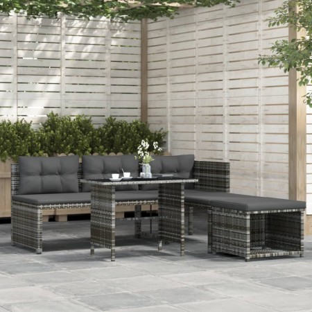 Juego de comedor de jardín 4 piezas con cojines ratán PE gris de vidaXL, Conjuntos de jardín - Ref: Foro24-311914, Precio: 28...