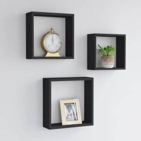 Estantes cubo de pared 3 unidades MDF negro en Estanterías | Comprar online en Foru.es