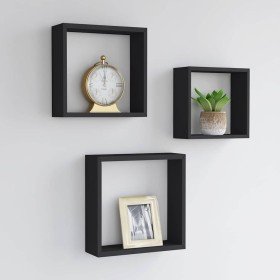Estantes cubo de pared 3 unidades MDF negro en Estanterías | Comprar online en Foru.es