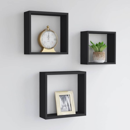 Estantes cubo de pared 3 unidades MDF negro en Estanterías | Comprar online en Foru.es