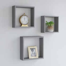 Estantes cubo de pared 3 unidades MDF gris en Estanterías | Comprar online en Foru.es