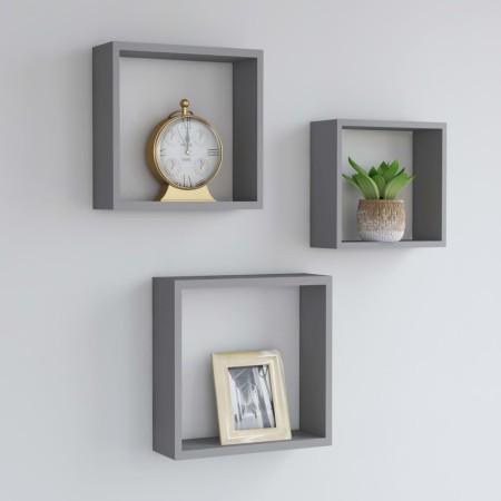 Estantes cubo de pared 3 unidades MDF gris en Estanterías | Comprar online en Foru.es