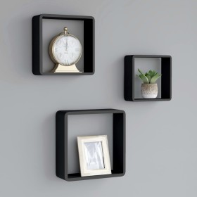 Estantes cubo de pared 3 unidades MDF negro en Estanterías | Comprar online en Foru.es