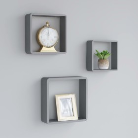 Estantes cubo de pared 3 unidades MDF gris en Estanterías | Comprar online en Foru.es