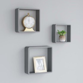 Estantes cubo de pared 3 unidades MDF gris en Estanterías | Comprar online en Foru.es