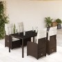 Mesita y sillas jardín 5 pzas y cojines ratán sintético marrón de , Conjuntos de jardín - Ref: Foro24-3277066, Precio: 595,38...