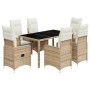 Set de mesa y sillas de jardín 7 pzas y cojines ratán PE beige de , Conjuntos de jardín - Ref: Foro24-3277100, Precio: 923,67...