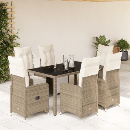 Set de mesa y sillas jardín 7 pzas con cojines ratán PE marrón de , Conjuntos de jardín - Ref: Foro24-3277212, Precio: 939,12...