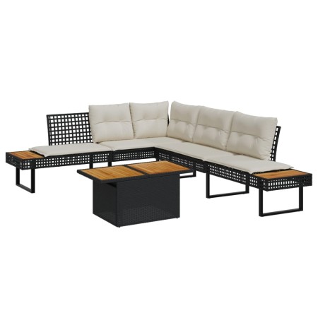 Set sofás jardín y cojines 2 pzas ratán sintético acacia negro de , Conjuntos de jardín - Ref: Foro24-3277498, Precio: 349,00...