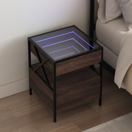 Mesita de noche con Infinity LED marrón roble 40x40x51 cm de , Mesitas de noche - Ref: Foro24-3284105, Precio: 89,99 €, Descu...