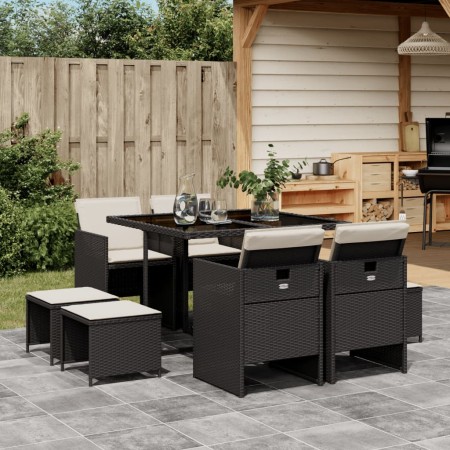 Set de comedor de jardín 9 pzas y cojines ratán sintético negro de , Conjuntos de jardín - Ref: Foro24-3210594, Precio: 388,3...