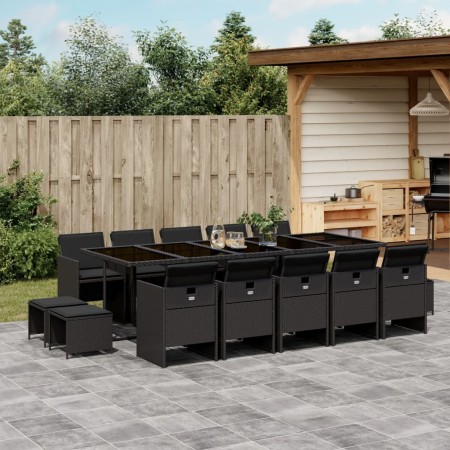 Set comedor de jardín con cojines 15 pzas ratán sintético negro de , Conjuntos de jardín - Ref: Foro24-3210631, Precio: 870,0...