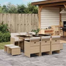 Set comedor de jardín 11 pzas con cojines ratán sintético beige de , Conjuntos de jardín - Ref: Foro24-3210610, Precio: 517,3...