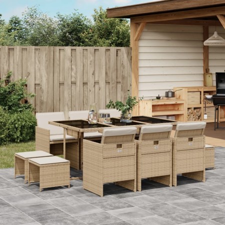 Set comedor de jardín 11 pzas con cojines ratán sintético beige de , Conjuntos de jardín - Ref: Foro24-3210610, Precio: 517,3...