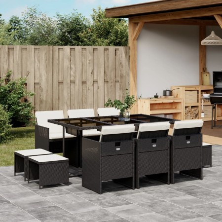 Set de comedor jardín 11 pzas con cojines ratán sintético negro de , Conjuntos de jardín - Ref: Foro24-3210606, Precio: 536,8...