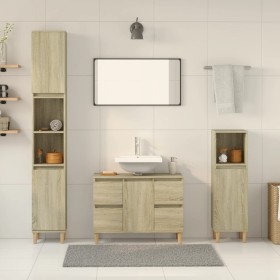 Set de muebles de baño 3 pzas madera contrachapada roble Sonoma de , Muebles de baño - Ref: Foro24-3307671, Precio: 203,07 €,...
