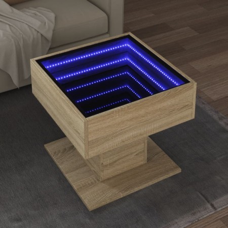Mesa de centro y LED madera ingeniería roble Sonoma 50x50x45 cm de , Mesas de centro - Ref: Foro24-847527, Precio: 83,82 €, D...