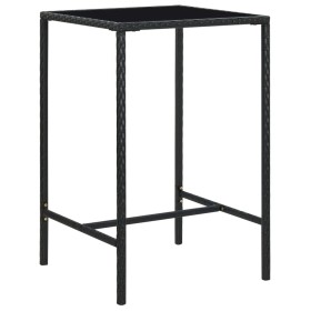 Mesa alta de jardín ratán sintético y vidrio negro 70x70x110 cm de vidaXL, Mesas de jardín - Ref: Foro24-313458, Precio: 104,...