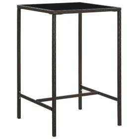 Mesa alta de jardín ratán sintético y vidrio marrón 70x70x110 cm de vidaXL, Mesas de jardín - Ref: Foro24-313457, Precio: 86,...