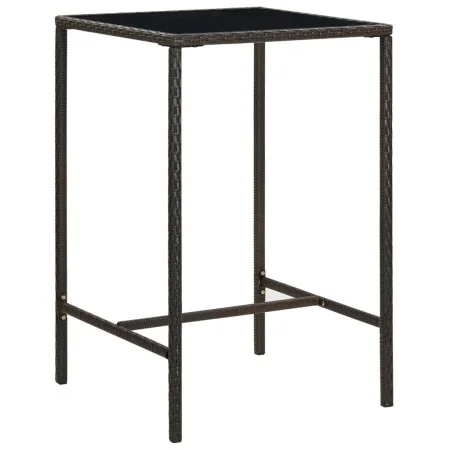 Mesa alta de jardín ratán sintético y vidrio marrón 70x70x110 cm de vidaXL, Mesas de jardín - Ref: Foro24-313457, Precio: 86,...