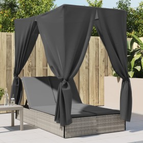 Tumbona doble con techo y cortinas ratán sintético gris claro de , Tumbonas - Ref: Foro24-368077, Precio: 303,30 €, Descuento: %