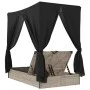 Double sun lounger with roof and light gray synthetic rattan curtains by , Loungers - Ref: Foro24-368077, Price: 318,29 €, Di...