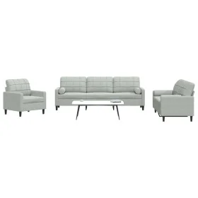 Juego de sofás con cojines 3 piezas terciopelo gris claro de , Sofás - Ref: Foro24-3278451, Precio: 634,37 €, Descuento: %