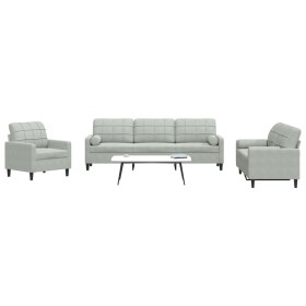 Juego de sofás con cojines 3 piezas terciopelo gris claro de , Sofás - Ref: Foro24-3278451, Precio: 631,73 €, Descuento: %