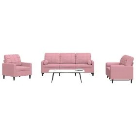 Juego de sofás con cojines 3 piezas terciopelo rosa de , Sofás - Ref: Foro24-3278374, Precio: 755,73 €, Descuento: %